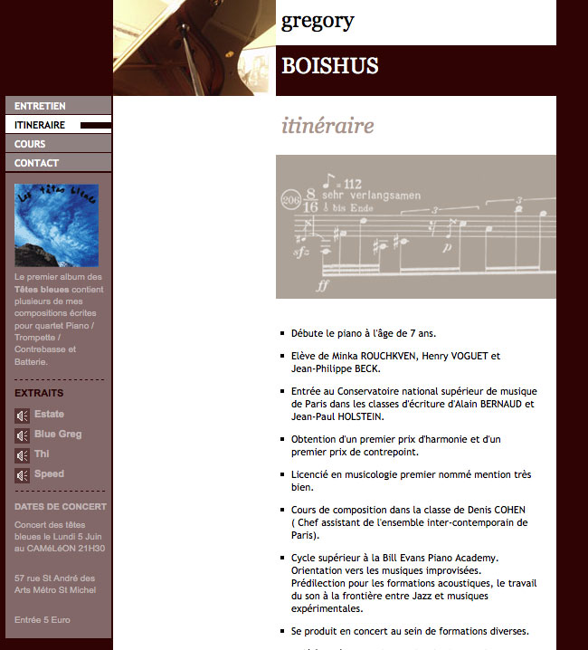 Greg Boishus - ItinÃ©raire